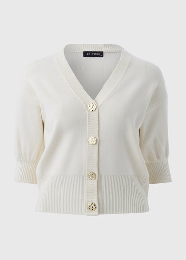 Et Vous Ivory Metallic Button Cardigan