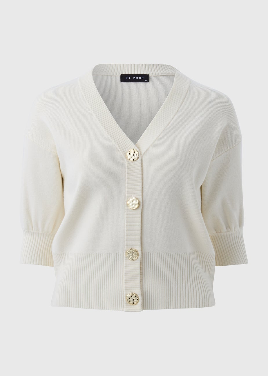 Et Vous Ivory Metallic Button Cardigan