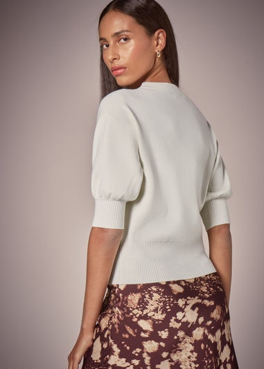 Et Vous Ivory Metallic Button Cardigan