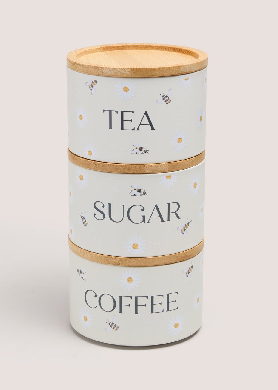 White Bee Daisy Stackable Canisters