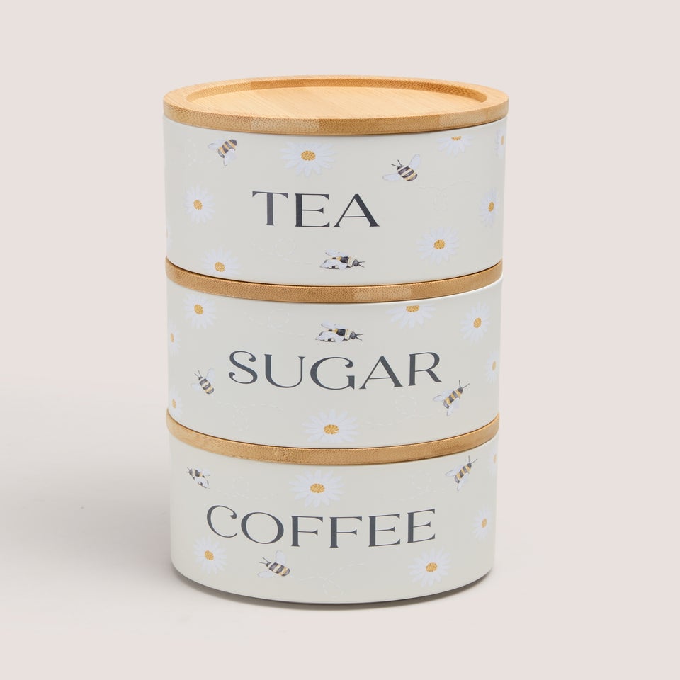 White Bee Daisy Stackable Canisters