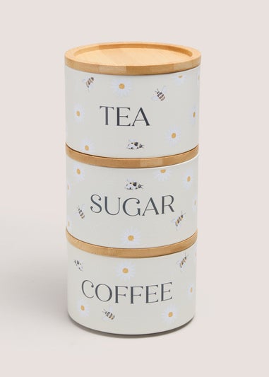 White Bee Daisy Stackable Canisters
