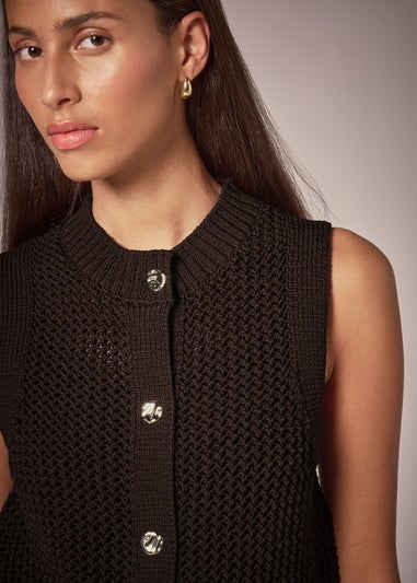 Et Vous Brown Sleeveless Knitted Cardigan