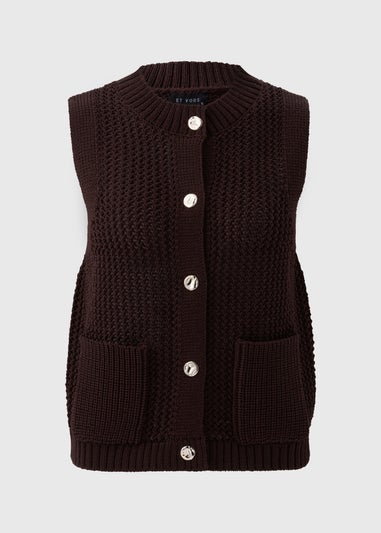 Et Vous Brown Sleeveless Knitted Cardigan