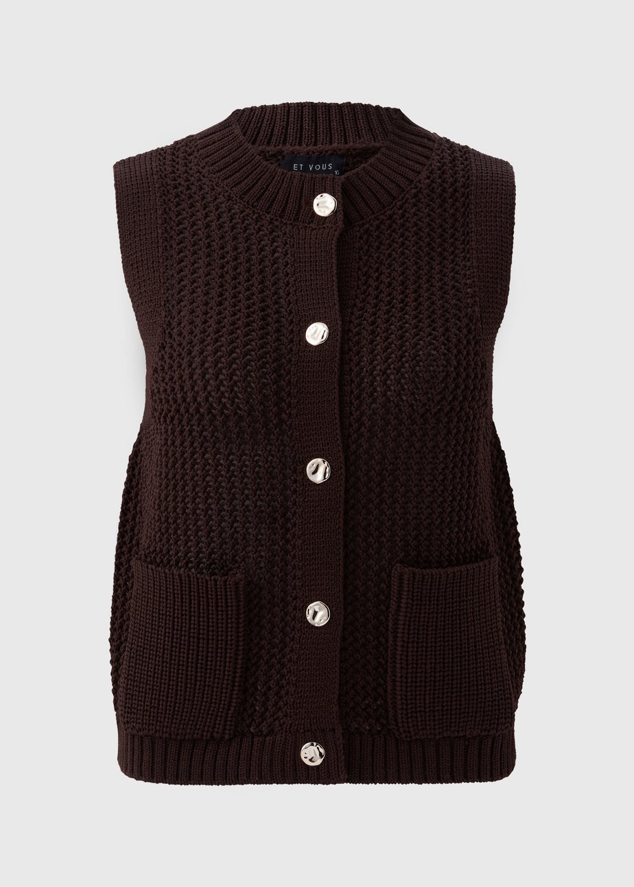 Et Vous Brown Sleeveless Knitted Cardigan