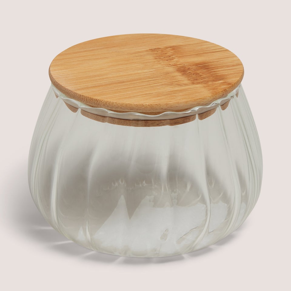 Glass Curved Ribbed Small Jar
