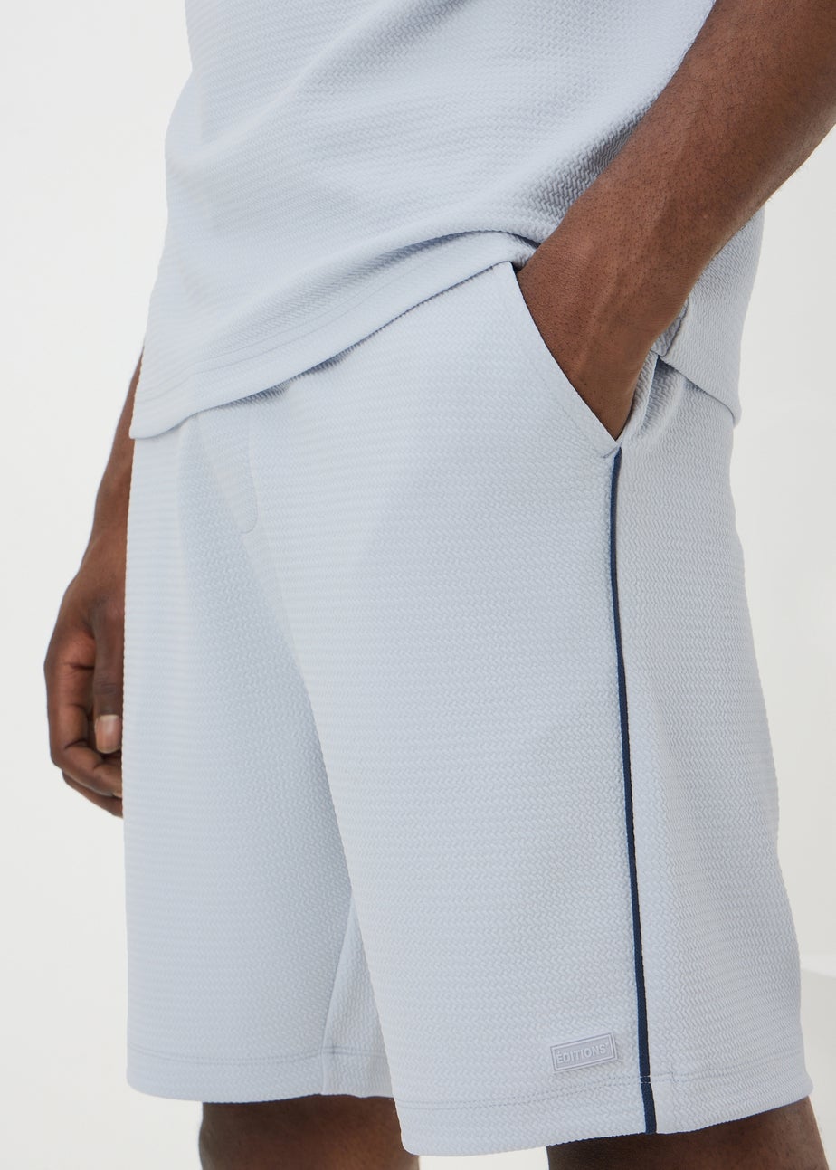 Light Blue Textured Grandad Co Ord Shorts
