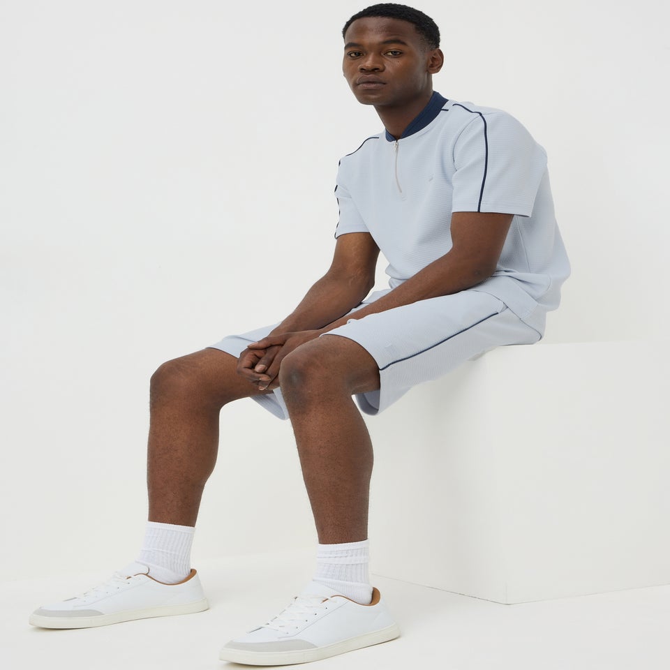 Light Blue Textured Grandad Co Ord Shorts