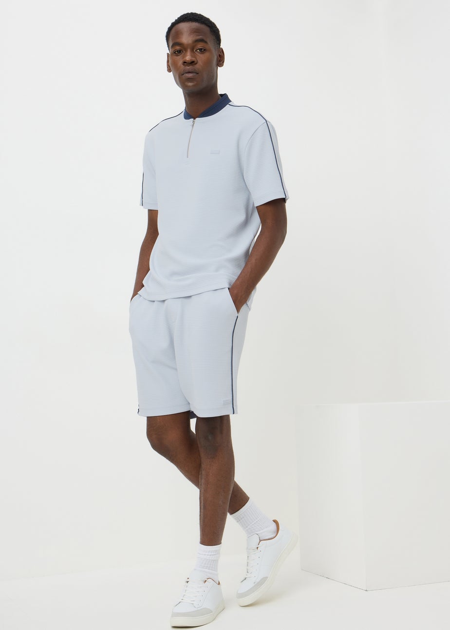 Light Blue Textured Grandad Co Ord Shorts