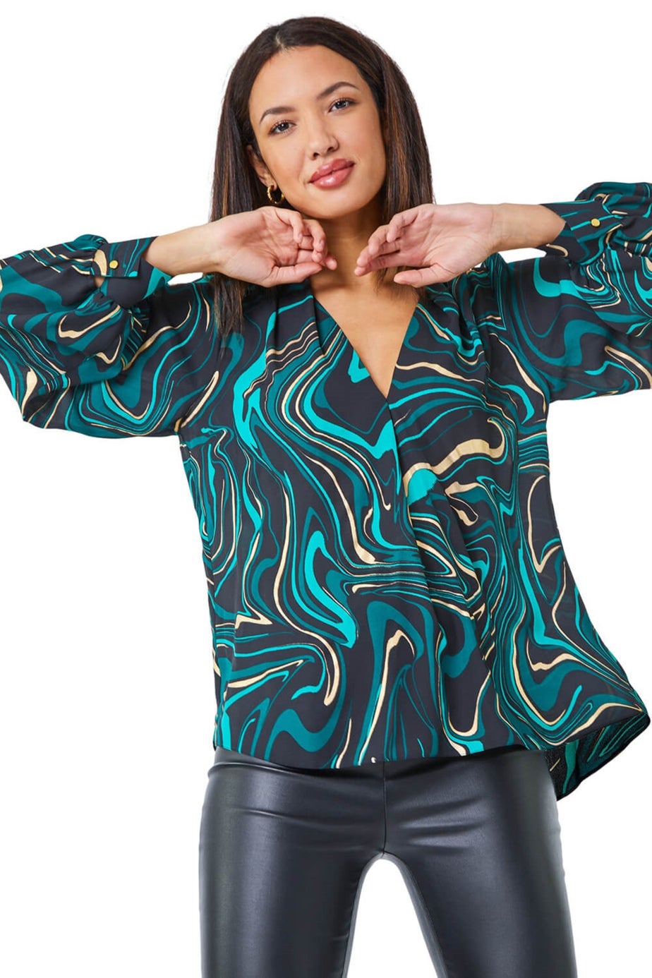 Roman Green Metallic Marble Print Overshirt