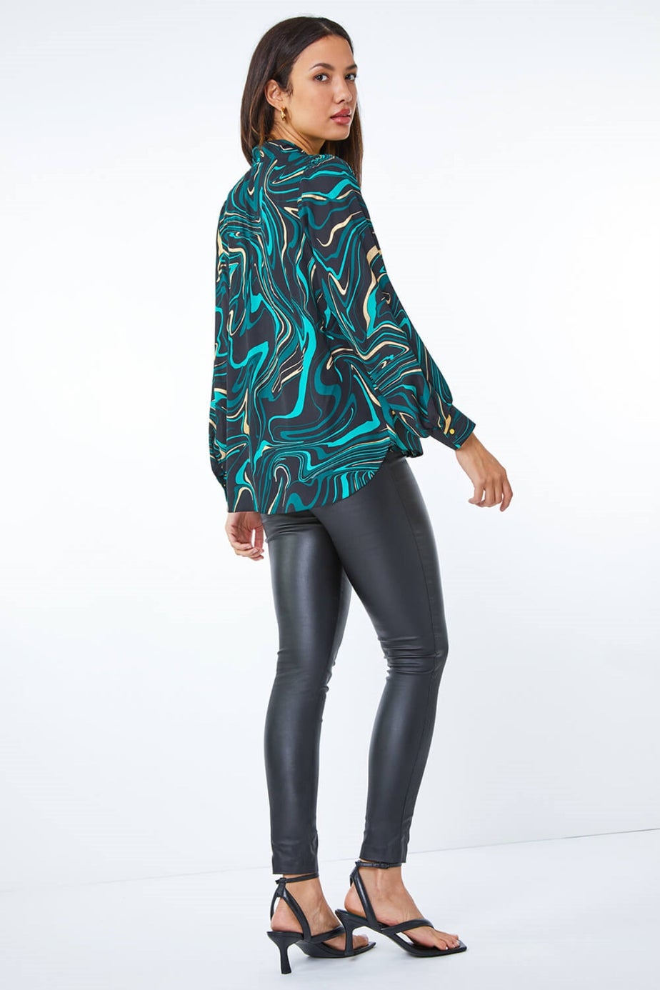 Roman Green Metallic Marble Print Overshirt