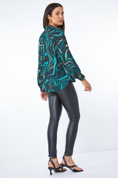 Roman Green Metallic Marble Print Overshirt