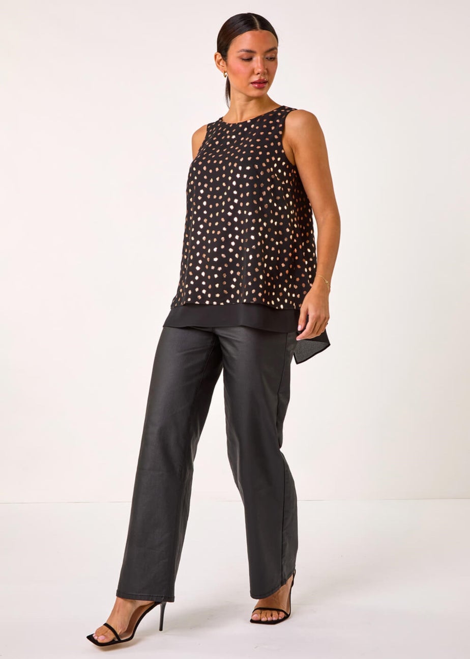 Roman Bronze Foil Spot Print Double Layer Top