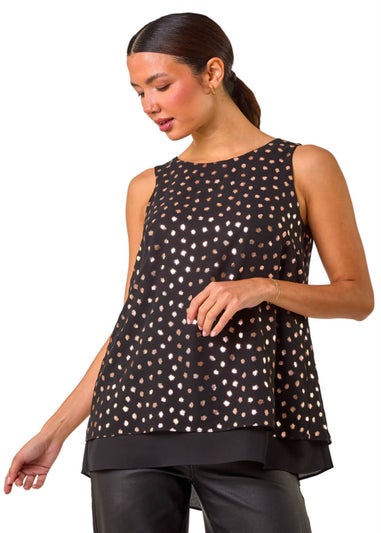 Roman Bronze Foil Spot Print Double Layer Top