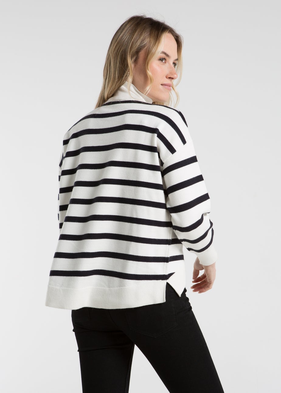 French Connection White Oversized High Neck Striped Jumper Matalan