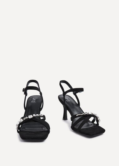 Linzi Eva Black Faux Suede Diamante Embellished Heels