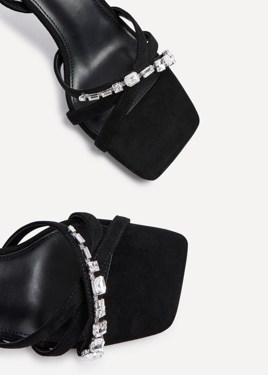 Linzi Eva Black Faux Suede Diamante Embellished Heels