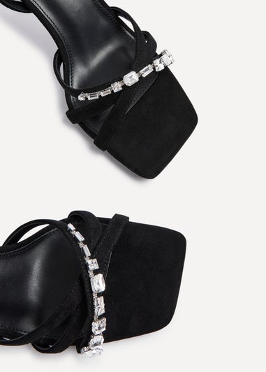 Linzi Eva Black Faux Suede Diamante Embellished Heels