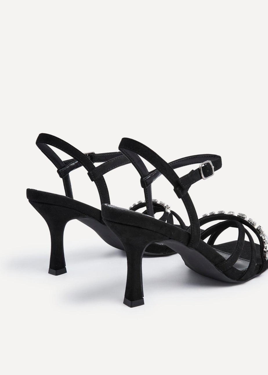 Linzi Eva Black Faux Suede Diamante Embellished Heels