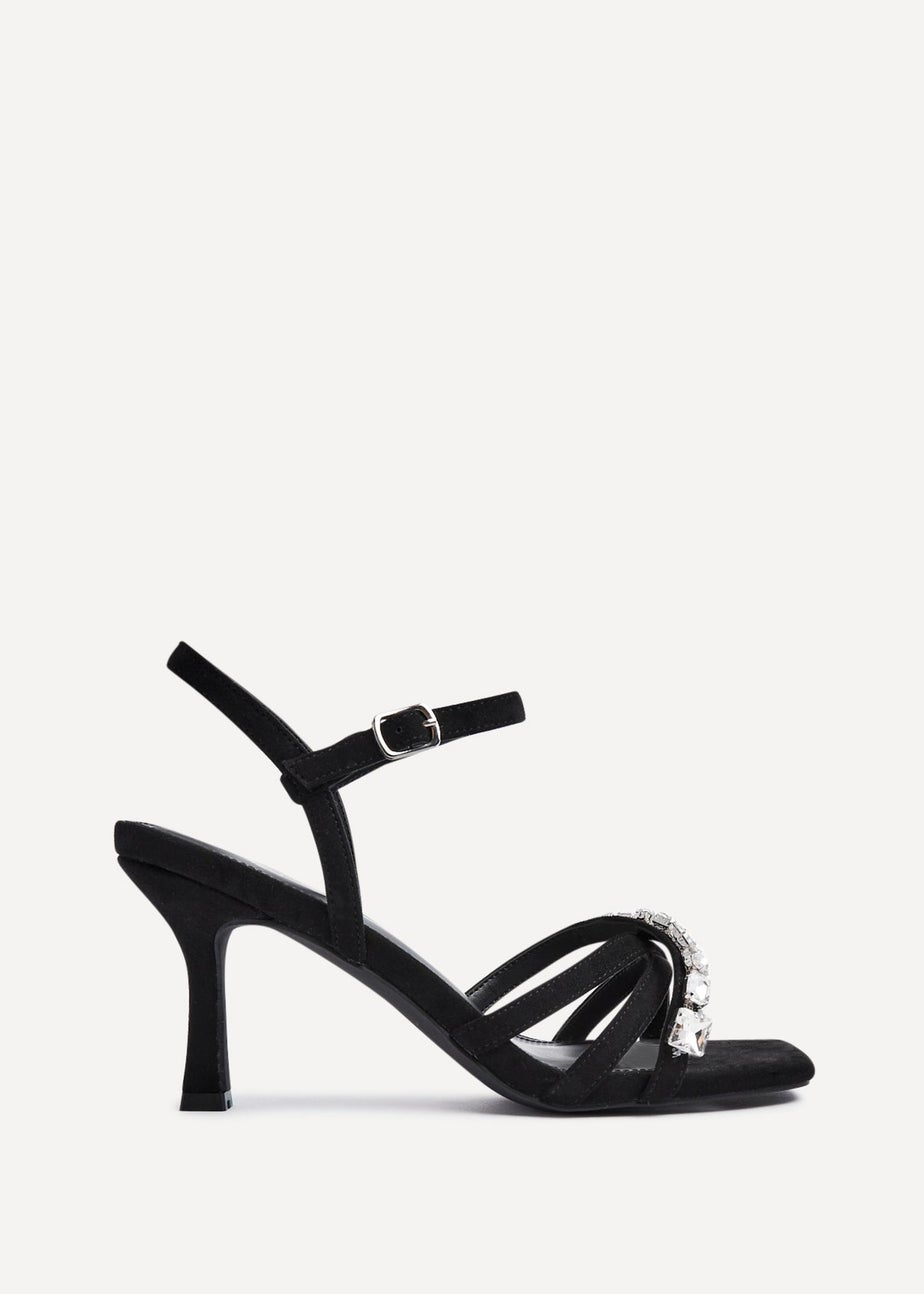 Linzi Eva Black Faux Suede Diamante Embellished Heels