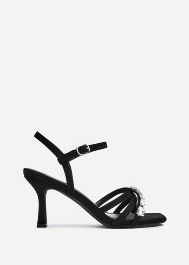 Linzi Eva Black Faux Suede Diamante Embellished Heels
