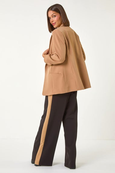 Roman Tan Tailored Ruched Sleeve Stretch Jacket