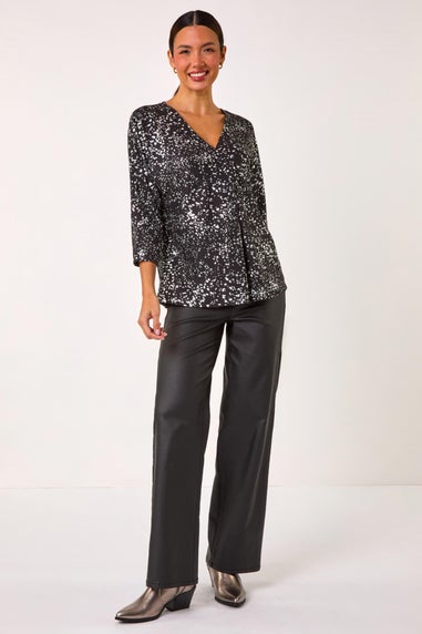 Roman Silver Metallic Soft Touch V-Neck Top