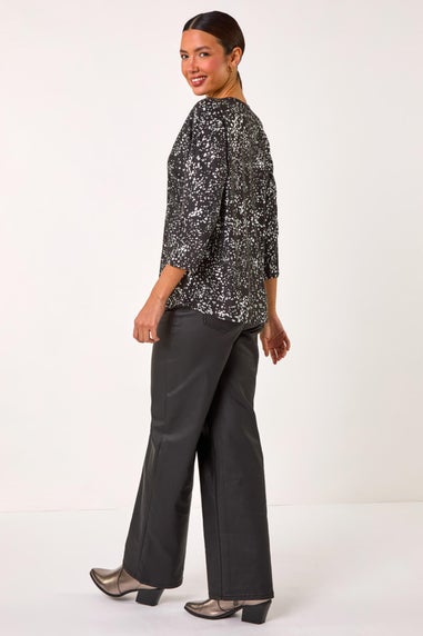 Roman Silver Metallic Soft Touch V-Neck Top