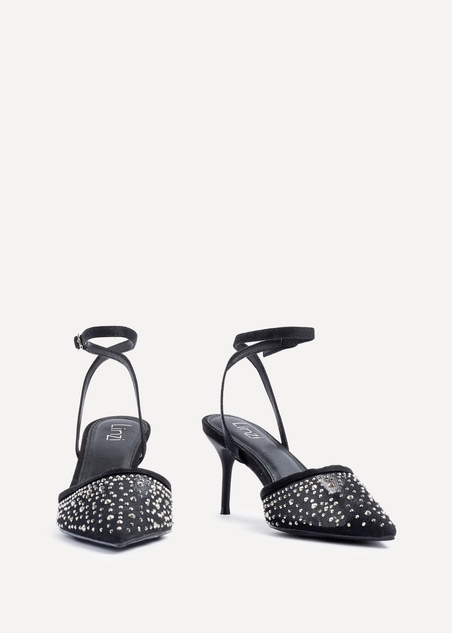Linzi Krystal Black Mesh & Diamante Court Heel