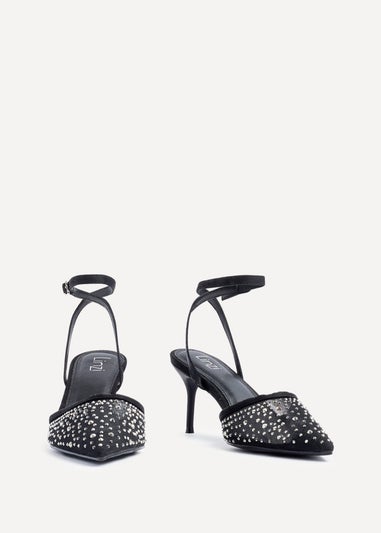 Linzi Krystal Black Mesh & Diamante Court Heel