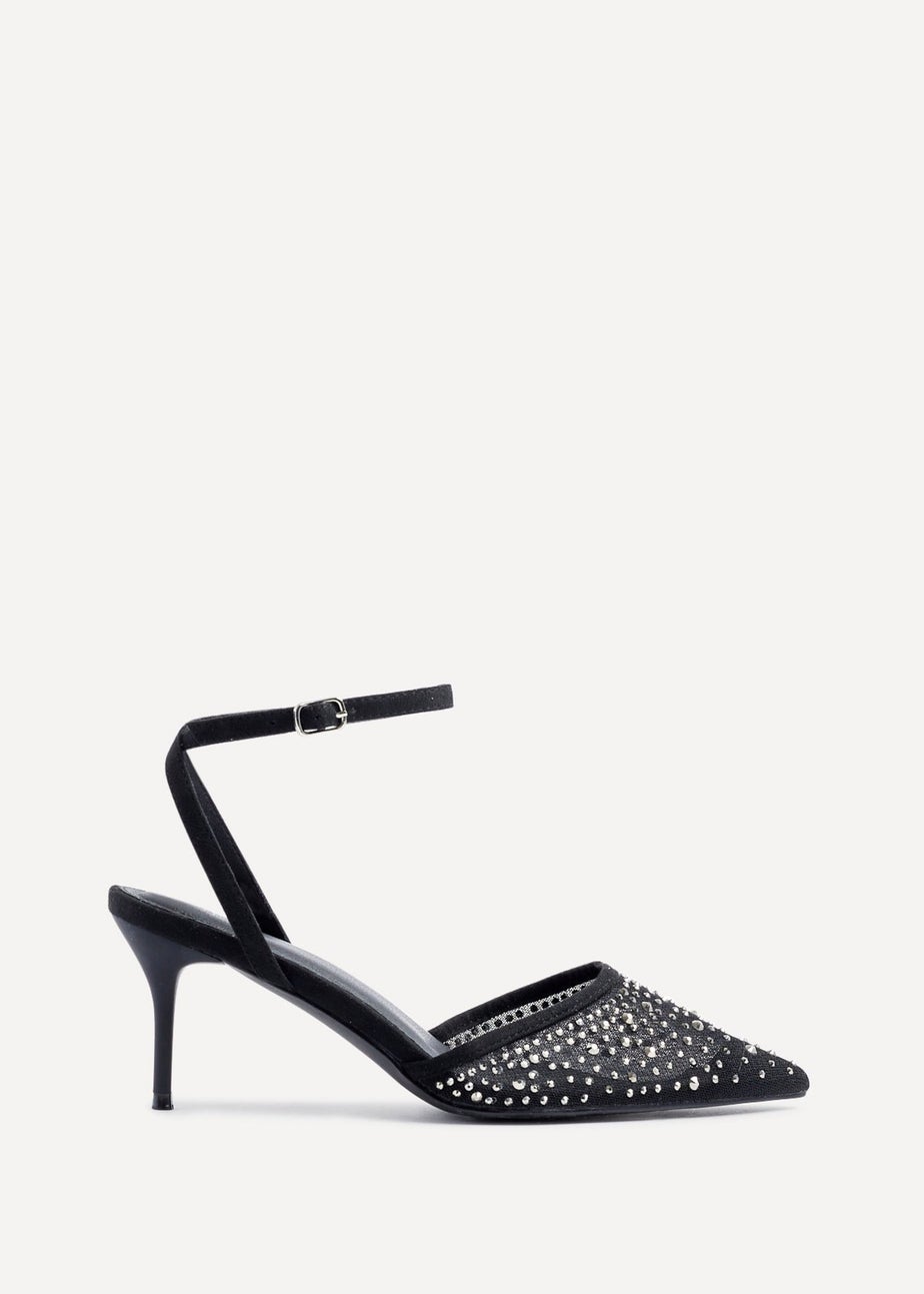 Linzi Krystal Black Mesh & Diamante Court Heel