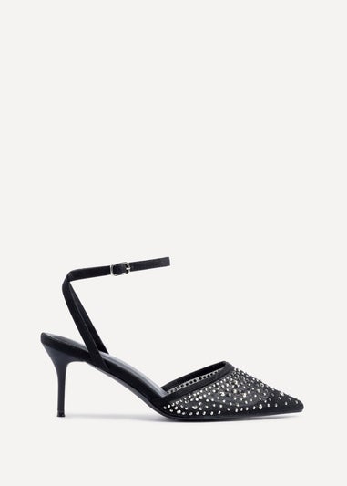 Linzi Krystal Black Mesh & Diamante Court Heel