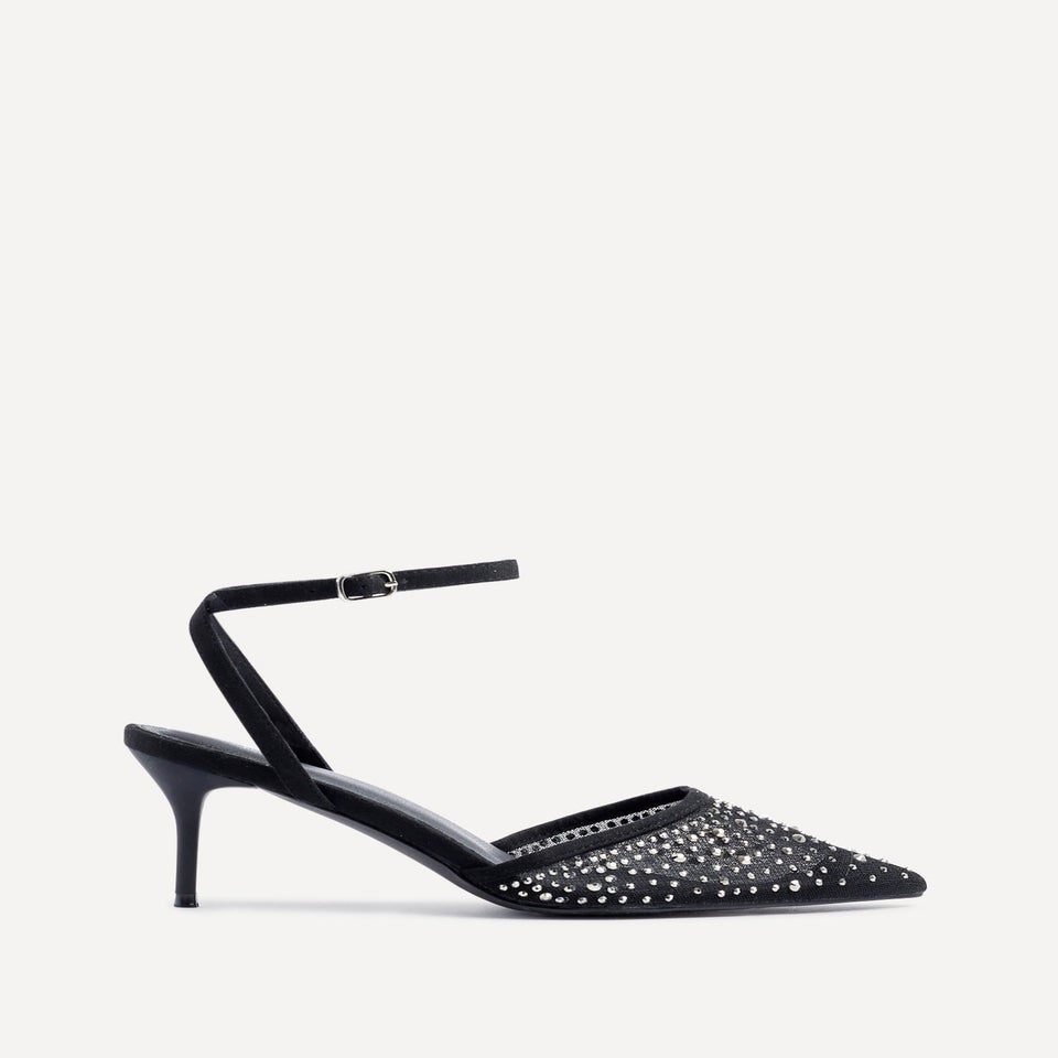 Linzi Krystal Black Mesh & Diamante Court Heel
