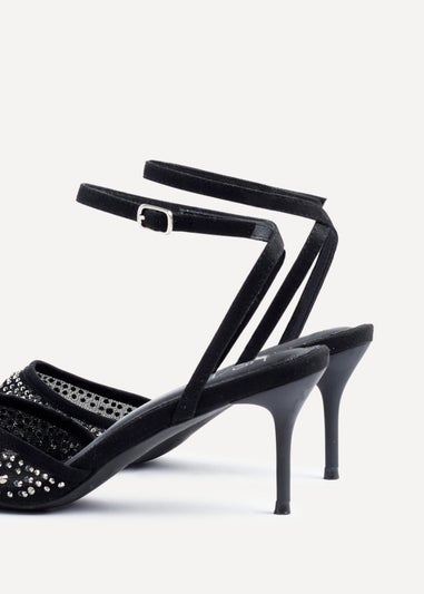 Linzi Krystal Black Mesh & Diamante Court Heel