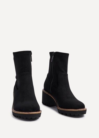Linzi Trish Black Faux Suede Wedged Heel Ankle Boot