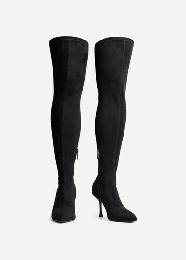 Linzi Laney Black Faux Suede Thigh High Strech Stiletto Heel Boot