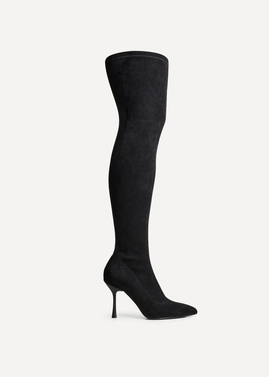 Linzi Laney Black Faux Suede Thigh High Strech Stiletto Heel Boot