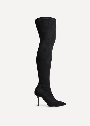 Linzi Laney Black Faux Suede Thigh High Strech Stiletto Heel Boot