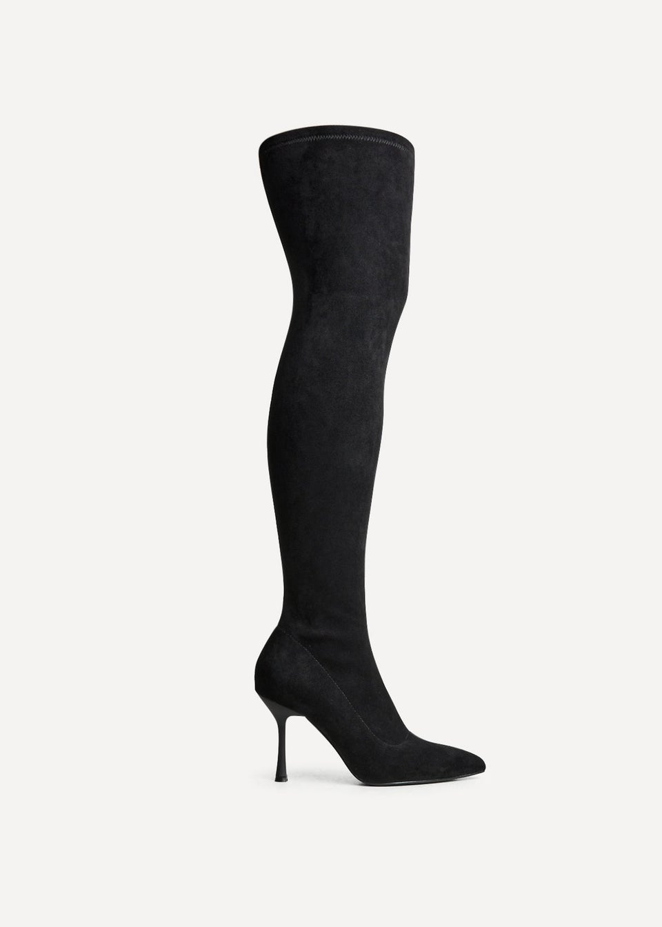 Linzi Laney Black Faux Suede Thigh High Strech Stiletto Heel Boot