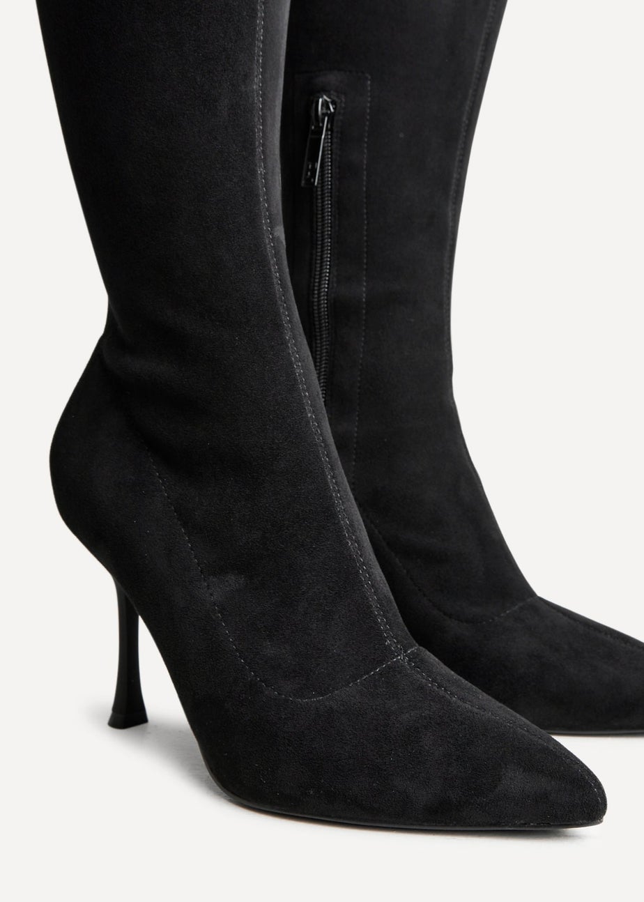 Linzi Laney Black Faux Suede Thigh High Strech Stiletto Heel Boot