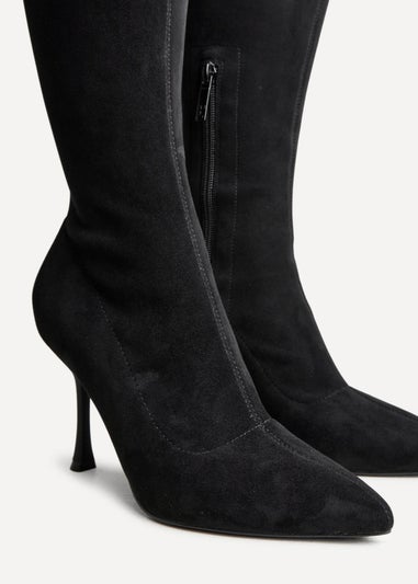 Linzi Laney Black Faux Suede Thigh High Strech Stiletto Heel Boot