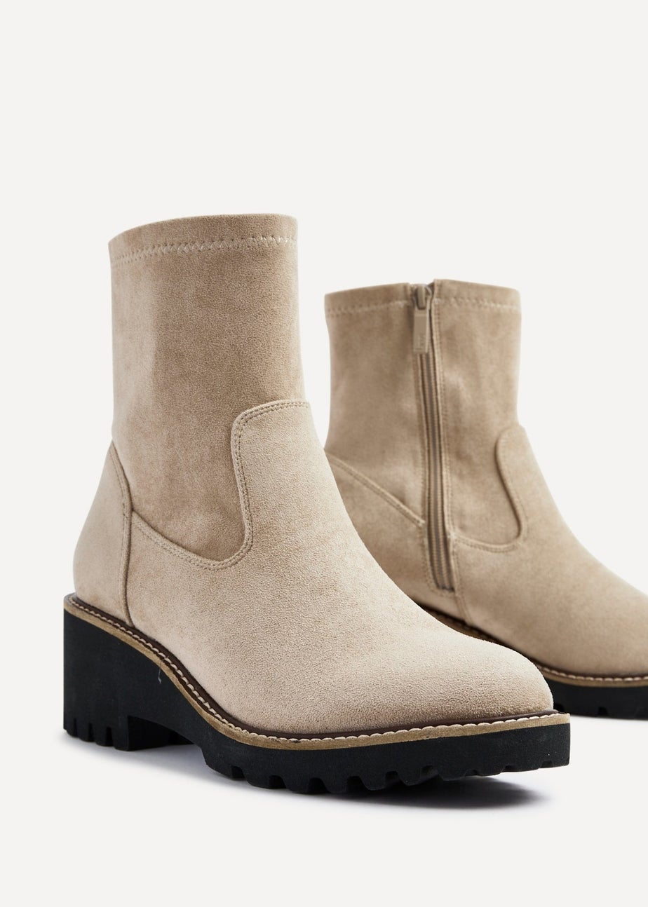 Linzi Trish Beige Faux Suede Wedged Heel Ankle Boot