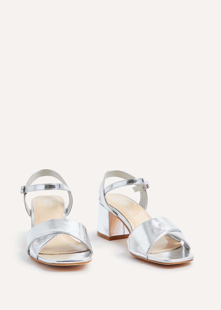 Linzi Vivian Wide Fit Silver Faux Leather Block Heeled Sandals