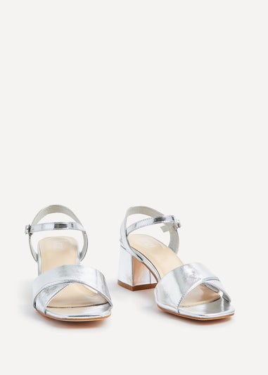 Linzi Vivian Wide Fit Silver Faux Leather Block Heeled Sandals