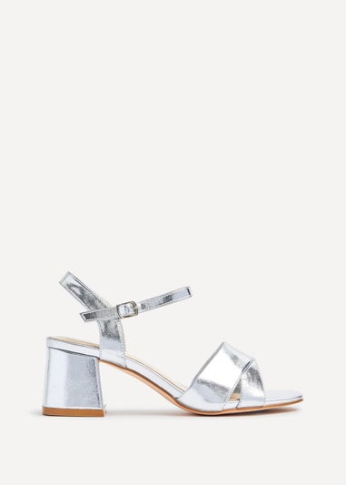 Linzi Vivian Wide Fit Silver Faux Leather Block Heeled Sandals