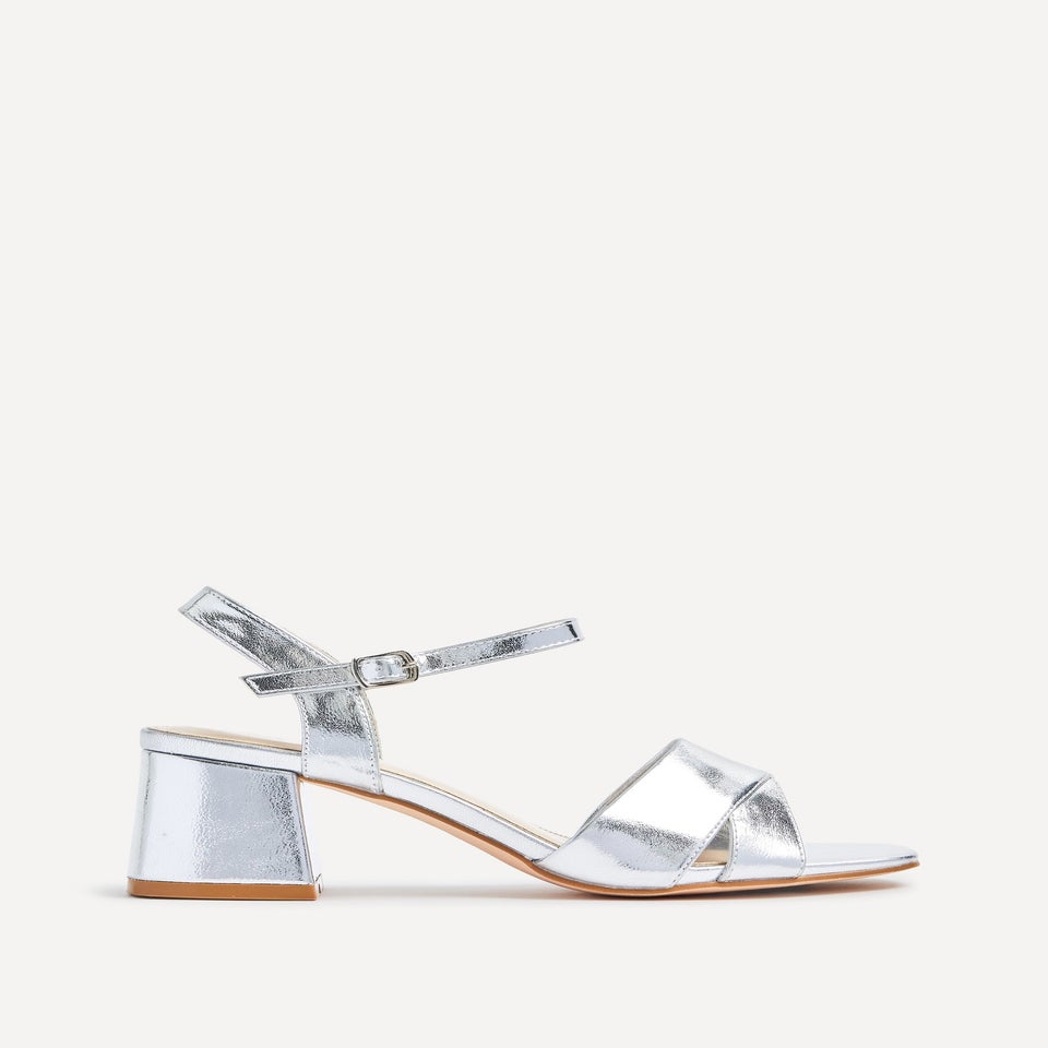 Linzi Vivian Wide Fit Silver Faux Leather Block Heeled Sandals