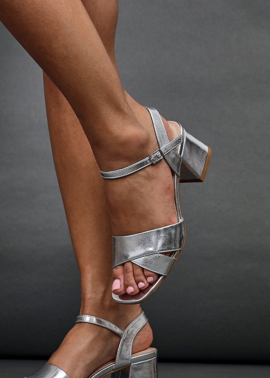 Linzi Vivian Wide Fit Silver Block Heel Sandals