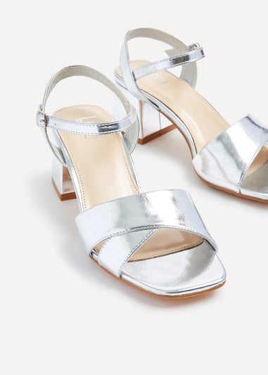 Linzi Vivian Wide Fit Silver Faux Leather Block Heeled Sandals