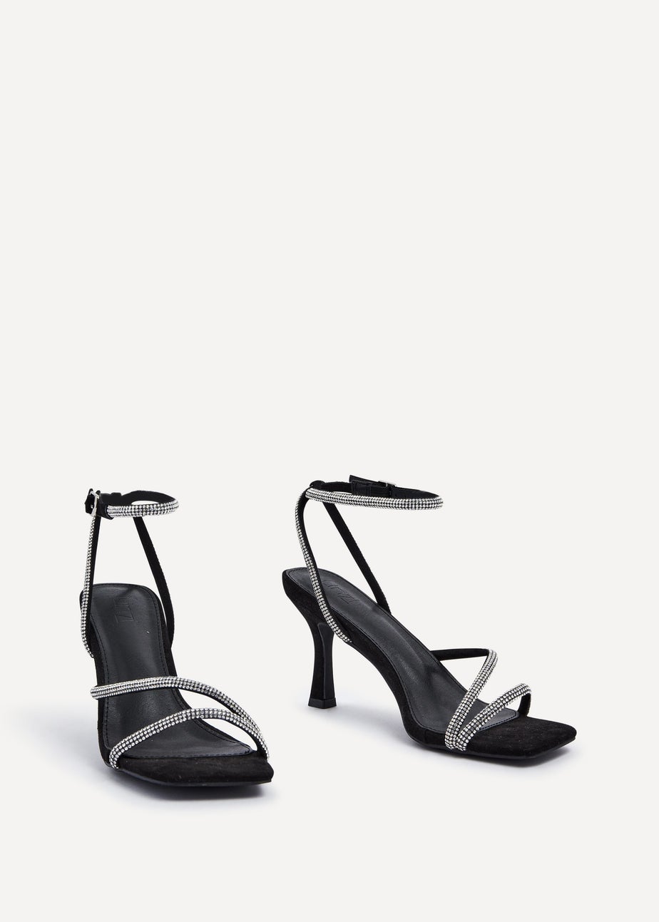 Linzi Mayfair Black Suede Diamante Heeled Sandal