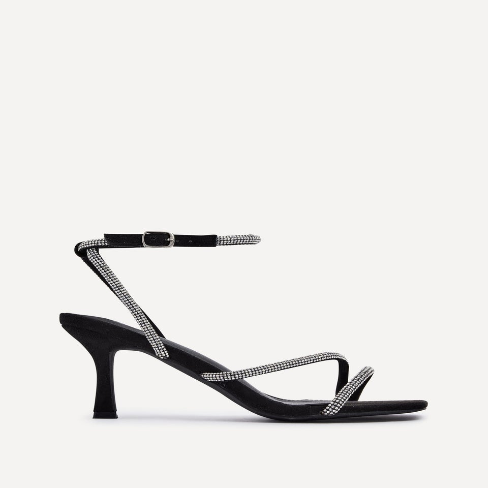 Linzi Mayfair Black Suede Diamante Heeled Sandal